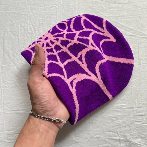 Y2K spiderweb purple and pink beanie - Picture 7 of 7